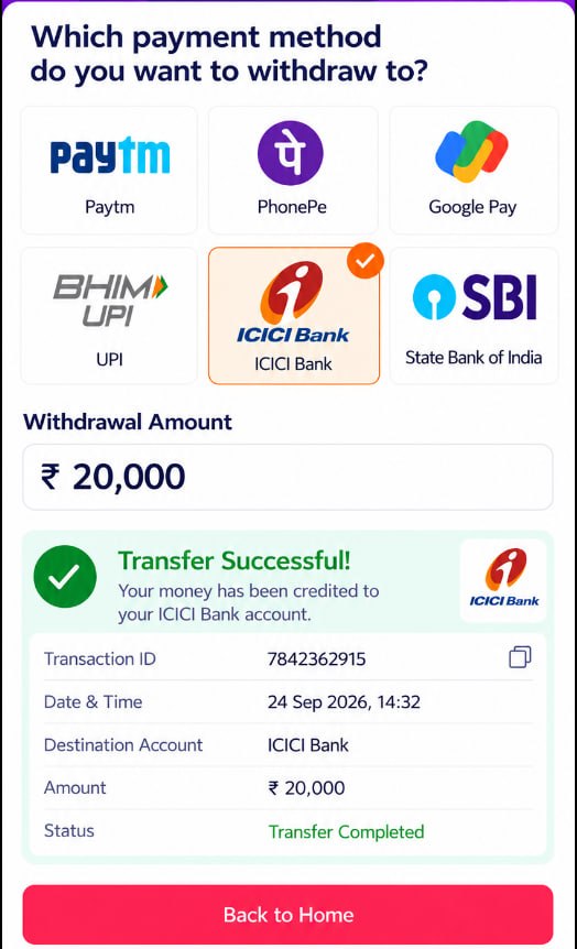 ICICI Bank Transfer Successful